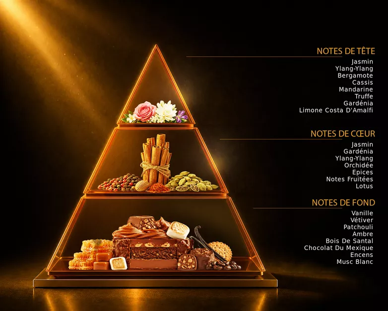 Pyramide olfactive du parfum BLACK ORCHIDÉE, avec ses notes de tête, de cœur et de fond