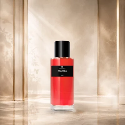 Visuel du parfum Baccara, avec son flacon, son étiquette et sa présentation produit