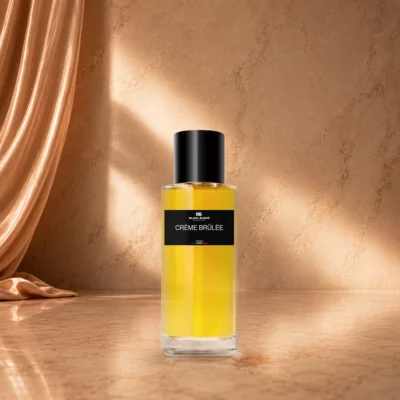 Visuel du parfum CRÈME BRÜLÉE, avec son flacon, son étiquette et sa présentation produit