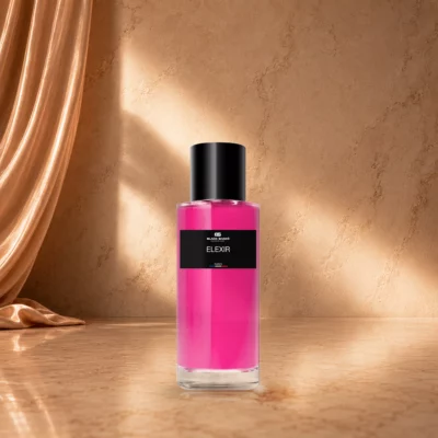 Visuel du parfum ELEXIR, avec son flacon, son étiquette et sa présentation produit